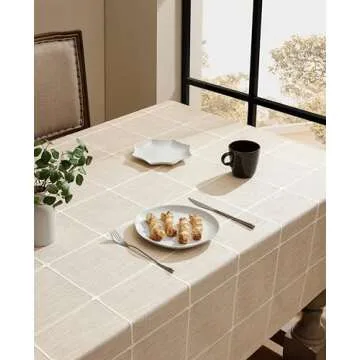ZeeMart 60x60 Farmhouse Style Tablecloth, Tan