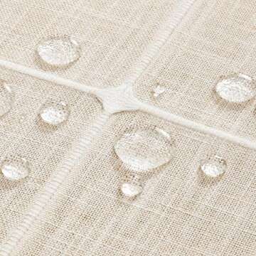 ZeeMart Grid Embroidered Hemmed Tablecloths, Light Tan 60x60 Inch, Farmhouse Style Heavy Weight Cotton Linen Light Beige Tablecloths, Boho Plaid Water Resistant Square Table Cloth