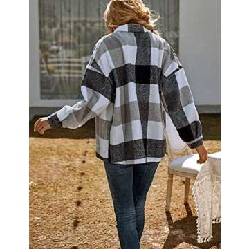 UANEO Womens Casual Plaid Shacket Button Down Fall Flannel Shacket Jacket Women (White-S)