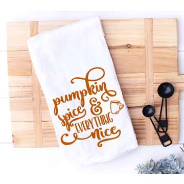 Handmade Pumpkin Spice and Everything Nice Kitchen Towel - 100% Cotton Fall Towel - 28x28 Inch Perfe...