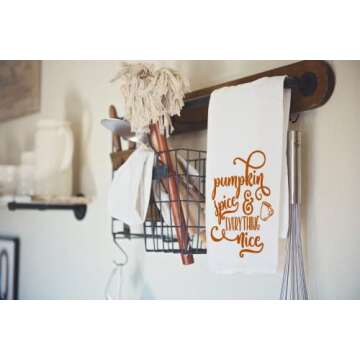 Handmade Pumpkin Spice and Everything Nice Kitchen Towel - 100% Cotton Fall Towel - 28x28 Inch Perfect for Chef-Housewarming Pumpkin Birthday Gift (Pumpkin Spice and Everything Nice)