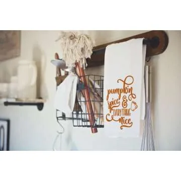 Handmade Pumpkin Spice and Everything Nice Kitchen Towel - 100% Cotton Fall Towel - 28x28 Inch Perfect for Chef-Housewarming Pumpkin Birthday Gift (Pumpkin Spice and Everything Nice)