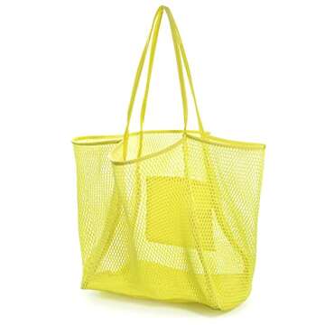 HOXIS Mesh Beach Tote Womens Shoulder Handbag Large Yellow