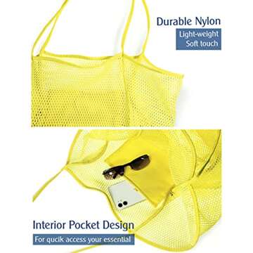 HOXIS Mesh Beach Tote Womens Shoulder Handbag Large Yellow
