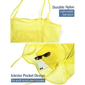 HOXIS Mesh Beach Tote for Women - Large Yellow Handbag