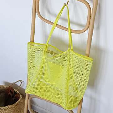 HOXIS Mesh Beach Tote Womens Shoulder Handbag Large Yellow