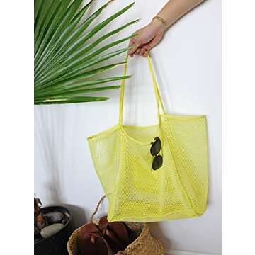 HOXIS Mesh Beach Tote Womens Shoulder Handbag Large Yellow