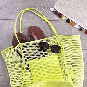 HOXIS Mesh Beach Tote Womens Shoulder Handbag Large Yellow
