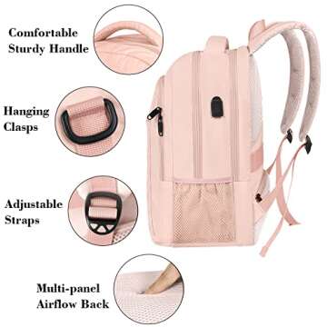 MATEIN 14 Inch Laptop Backpack, Anti Theft Travel Backpack with USB Charging Port, Water Resistant Lightweight Computer Daypack Fits Macbook Up to 14inch for Women, Pink
