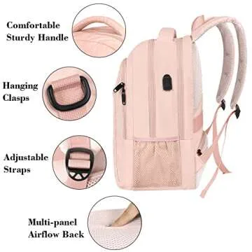 MATEIN 14 Inch Laptop Backpack, Anti Theft Travel Backpack with USB Charging Port, Water Resistant Lightweight Computer Daypack Fits Macbook Up to 14inch for Women, Pink