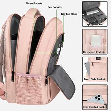 MATEIN 14 Inch Laptop Backpack, Anti Theft Travel Backpack with USB Charging Port, Water Resistant Lightweight Computer Daypack Fits Macbook Up to 14inch for Women, Pink