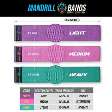 Fabric Booty Bands - Fabric Hip Bands 3 Pack Set. Wide, Non-Slip, Stretch, Fabric Resistance Bands for Legs and Butt. Perfect Glute, Core, Booty Bands. Workout Exercises and Carry Bag Included