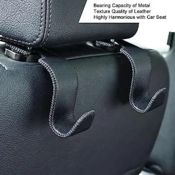 Amooca Car Seat Headrest Hook Universal Vehicle Storage Hanger Leather with Metal Car Seat Back Organizer for Handbag Purse Coat Black 2 Pack