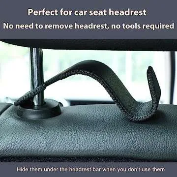 Amooca Car Seat Headrest Hook Universal Vehicle Storage Hanger Leather with Metal Car Seat Back Organizer for Handbag Purse Coat Black 2 Pack