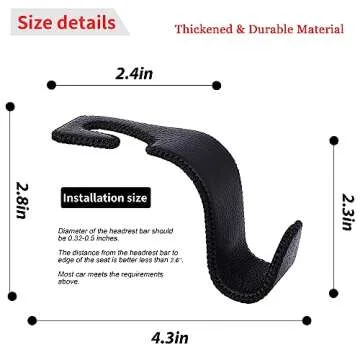 Amooca Car Seat Headrest Hook Universal Vehicle Storage Hanger Leather with Metal Car Seat Back Organizer for Handbag Purse Coat Black 2 Pack