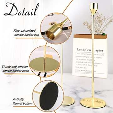 6Pcs Lemon Gold Candlestick Holders, Tall Taper Candelabra Stands fits 3/4 inch Thick Pillar Candle ...