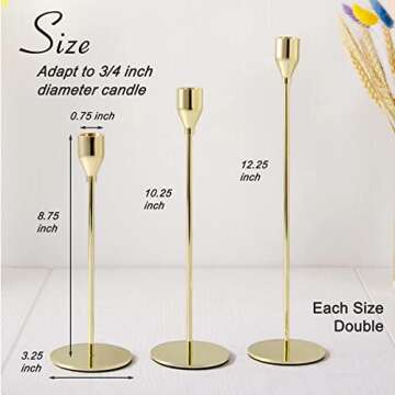 6Pcs Lemon Gold Candlestick Holders, Tall Taper Candelabra Stands fits 3/4 inch Thick Pillar Candle Stick, Elegant Decor Set for Table Centerpiece, Floor, Fireplace as Date, Festival, Fitting.