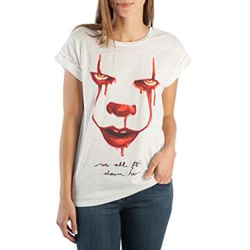 Bioworld IT We All Float Down Here Women's Rolled Sleeve Tee (X-Large) White