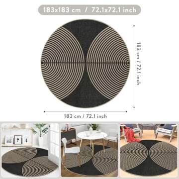 Lahome Modern Rainbow Round Rug, 6ft Easy Jute Circle Patio Rug Washable Indoor Outdoor Carpet for L...