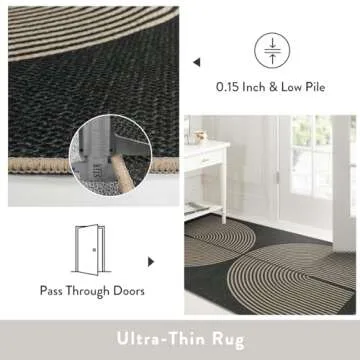 Lahome Modern Rainbow Round Rug, 6ft Easy Jute Circle Patio Rug Washable Indoor Outdoor Carpet for Living Room, Farmhouse Natural Contemporary Round Mat for Entryway Backyard Porch