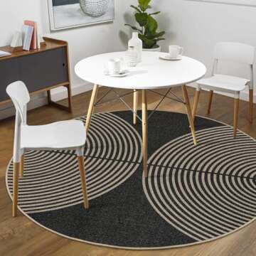 Lahome Modern Rainbow Round Rug, 6ft Easy Jute Circle Patio Rug Washable Indoor Outdoor Carpet for Living Room, Farmhouse Natural Contemporary Round Mat for Entryway Backyard Porch