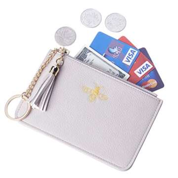 Gostwo Women Coin Purse Change Wallet Coin Pouch Card Holder Clutch with Key Chain Ring Tassel Zip (Pebble Grey Light)