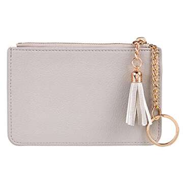 Gostwo Women Coin Purse Change Wallet Coin Pouch Card Holder Clutch with Key Chain Ring Tassel Zip (Pebble Grey Light)
