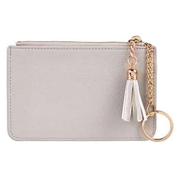 Gostwo Women Coin Purse Change Wallet Coin Pouch Card Holder Clutch with Key Chain Ring Tassel Zip (Pebble Grey Light)