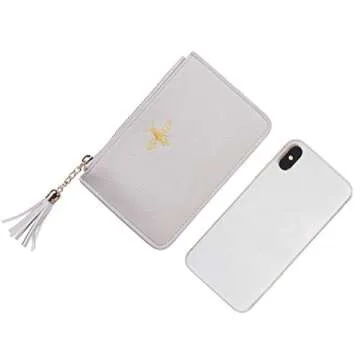 Gostwo Women Coin Purse Change Wallet Coin Pouch Card Holder Clutch with Key Chain Ring Tassel Zip (Pebble Grey Light)