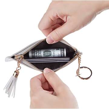 Gostwo Women Coin Purse Change Wallet Coin Pouch Card Holder Clutch with Key Chain Ring Tassel Zip (Pebble Grey Light)