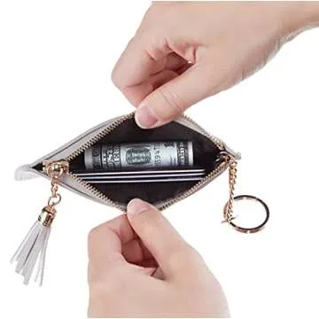 Gostwo Women Coin Purse Change Wallet Coin Pouch Card Holder Clutch with Key Chain Ring Tassel Zip (Pebble Grey Light)
