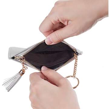 Gostwo Women Coin Purse Change Wallet Coin Pouch Card Holder Clutch with Key Chain Ring Tassel Zip (Pebble Grey Light)
