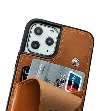 LUCKYCOIN Crossbody Phone Case iPhone 11 Pro Vintage Genuine Leather Card Holders Wallet Protective Case Removable Adjustable Leather Strap Compatible iPhone 11 Pro 5.8 inch Brown