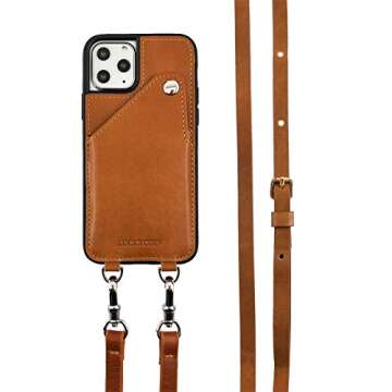LUCKYCOIN Crossbody Phone Case iPhone 11 Pro Vintage Genuine Leather Card Holders Wallet Protective Case Removable Adjustable Leather Strap Compatible iPhone 11 Pro 5.8 inch Brown