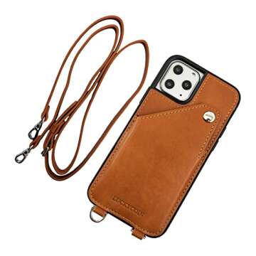 LUCKYCOIN Crossbody Phone Case iPhone 11 Pro Vintage Genuine Leather Card Holders Wallet Protective Case Removable Adjustable Leather Strap Compatible iPhone 11 Pro 5.8 inch Brown