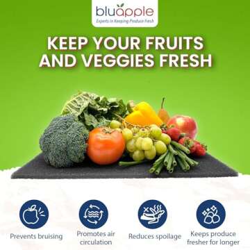 Bluapple FreshMats, Refrigerator Bin Liner, Fridge Drawer Mats, Crisper Life Extender Liner Keeps Pr...