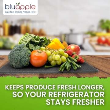 Bluapple FreshMats, Refrigerator Bin Liner, Fridge Drawer Mats, Crisper Life Extender Liner Keeps Produce Fresh Longer, Anti-Bruising, Helps Air Circulation, Washable & Reusable (4-Mats, 12x15, Gray)