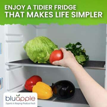 Bluapple FreshMats, Refrigerator Bin Liner, Fridge Drawer Mats, Crisper Life Extender Liner Keeps Produce Fresh Longer, Anti-Bruising, Helps Air Circulation, Washable & Reusable (4-Mats, 12x15, Gray)