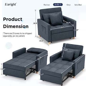 Esright Sleeper Chair, 3-1 Convertible Chair Bed Pull Out Single Sofa Bed with Adjustable Backrest, ...