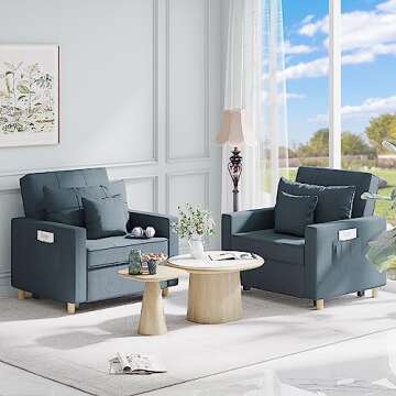 Esright Sleeper Chair, 3-1 Convertible Chair Bed Pull Out Single Sofa Bed with Adjustable Backrest, 2 Pillows, Side Pocket, Upgrade Memory Foam Armchair for Space Saving, Apartment, Office, Navy
