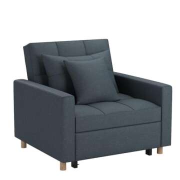Esright Sleeper Chair, 3-1 Convertible Chair Bed Pull Out Single Sofa Bed with Adjustable Backrest, 2 Pillows, Side Pocket, Upgrade Memory Foam Armchair for Space Saving, Apartment, Office, Navy