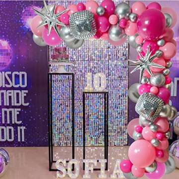 Disco Pink Party Decorations for Gilrs, Women Birthday Hot Pink Baby Pink Balloons and Metallic Silver Foil Explode Star Balloons 22 Inch Disco Ball for Birthday Baby Shower Princess Party Supplies