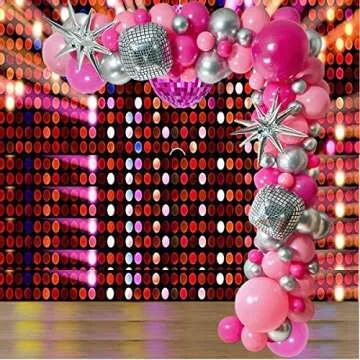 Disco Pink Party Decorations for Gilrs, Women Birthday Hot Pink Baby Pink Balloons and Metallic Silver Foil Explode Star Balloons 22 Inch Disco Ball for Birthday Baby Shower Princess Party Supplies