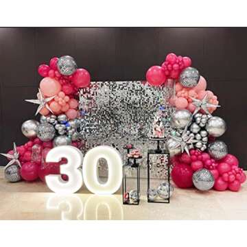 Disco Pink Party Decorations for Gilrs, Women Birthday Hot Pink Baby Pink Balloons and Metallic Silver Foil Explode Star Balloons 22 Inch Disco Ball for Birthday Baby Shower Princess Party Supplies
