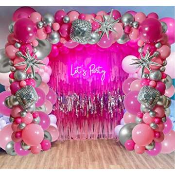Disco Pink Party Decorations for Gilrs, Women Birthday Hot Pink Baby Pink Balloons and Metallic Silver Foil Explode Star Balloons 22 Inch Disco Ball for Birthday Baby Shower Princess Party Supplies