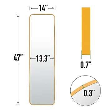 SCWF-GZ 47x14 Mirror Rectangle Full Body Length Door Hanging Wall Mounted Aluminum Alloy Metal Frame...