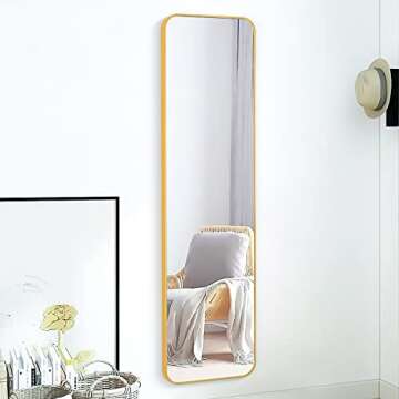 SCWF-GZ 47x14 Mirror Rectangle Full Body Length Door Hanging Wall Mounted Aluminum Alloy Metal Frame Dressing Make-up Mirrors for Entryway Bedroom Bathroom Living Room 47 14 inch Gold
