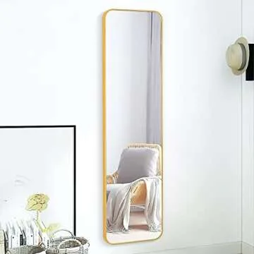 SCWF-GZ 47x14 Mirror Rectangle Full Body Length Door Hanging Wall Mounted Aluminum Alloy Metal Frame Dressing Make-up Mirrors for Entryway Bedroom Bathroom Living Room 47 14 inch Gold