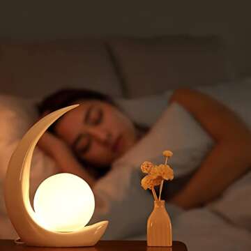 Meefad Modern Bedside Lamp, Cute Night Light with Globe Shade, Moon Lamp Glass Table Lamp for Bedroom Reading Nightstand, White