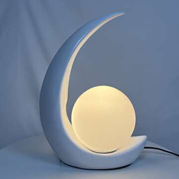 Meefad Modern Bedside Lamp, Cute Night Light with Globe Shade, Moon Lamp Glass Table Lamp for Bedroom Reading Nightstand, White